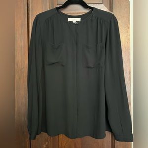 Loft black button down blouse with pockets